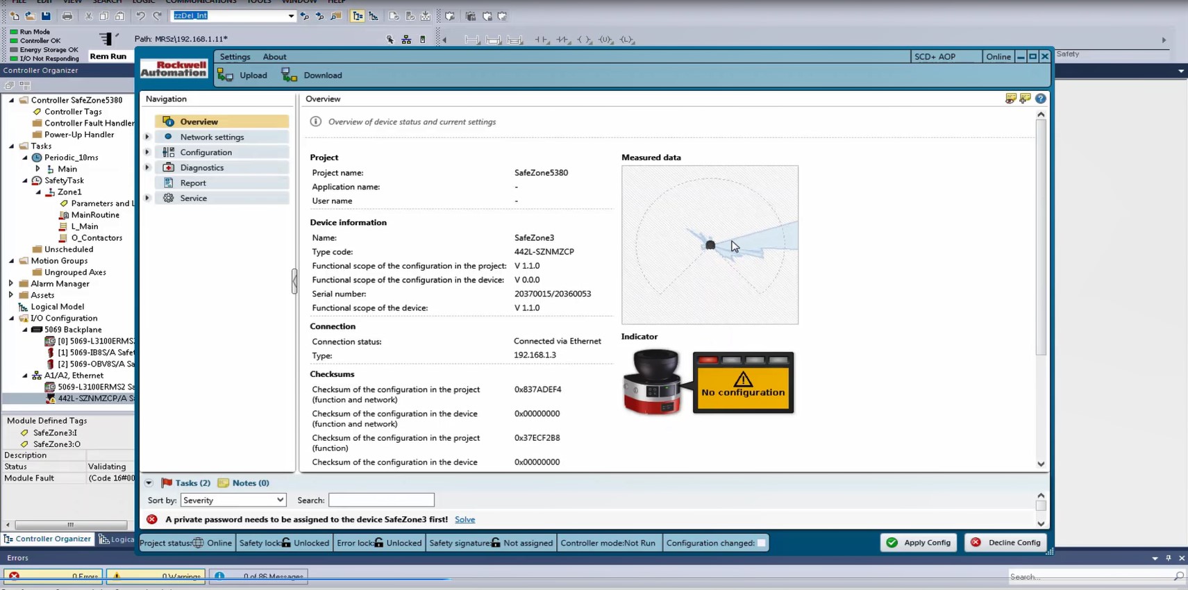 Programming GuardLogix Project Download - SafeZone 3 Safety Laser Scanner